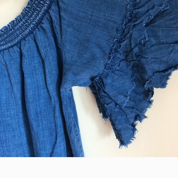 Rails blue linen ruffle off shoulder dress size large - Picture 2 of 3